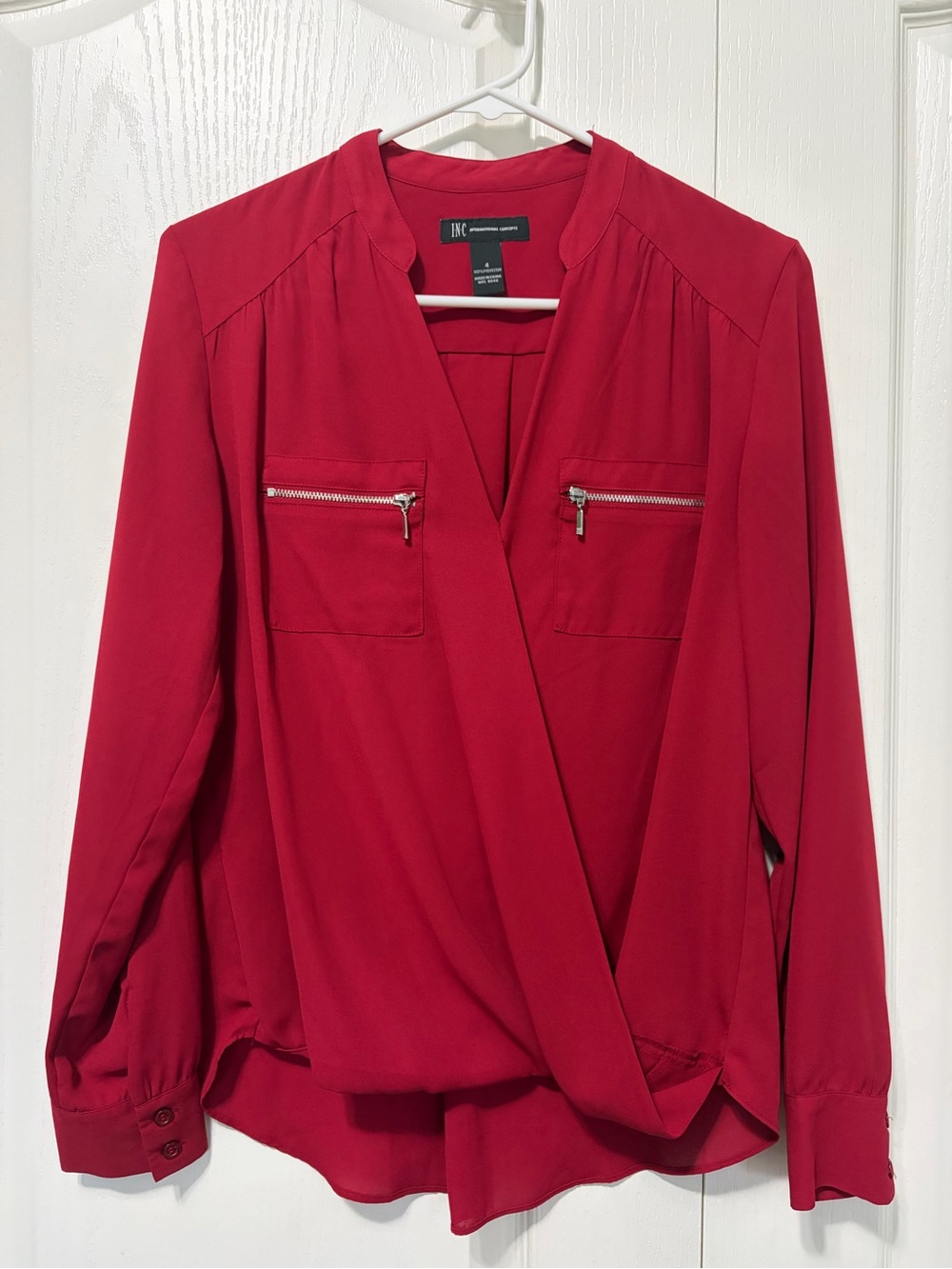 NWOT INC International Concepts Zip Pockets Blouse Crimson Red Size 4